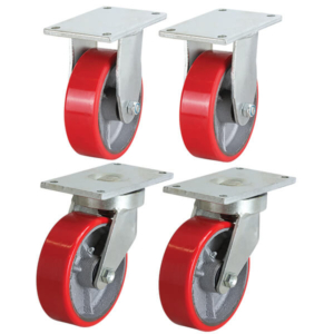 Waste Bin Castor Set with Red Poly Tyred Cast Iron Wheels (WASTESETT-5)