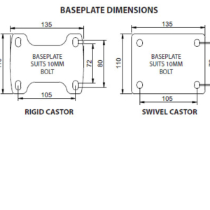 200mm Polyurethane Tyre on Nylon Centre Wheel 300kg Capacity Castor (S8044BSA)