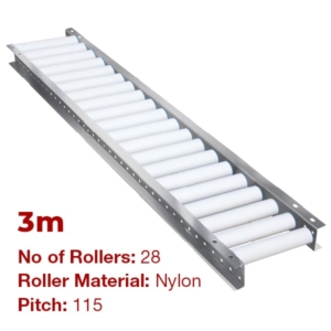 600mm Wide Stainless Steel Gravity Conveyor with nylon Rollers - 3m Long (CGR051)