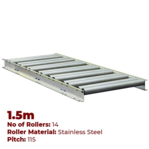 600mm Wide Stainless Steel Gravity Conveyor with Steel Rollers - 1.5m Long (CGR063)
