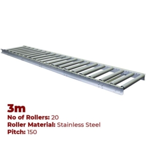 600mm Wide Stainless Steel Gravity Conveyor with Steel Rollers - 3m Long (CGR067)