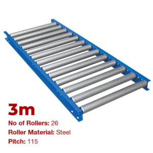 600mm Wide Gravity Conveyor with Steel Rollers - 3m Long (CGR100)