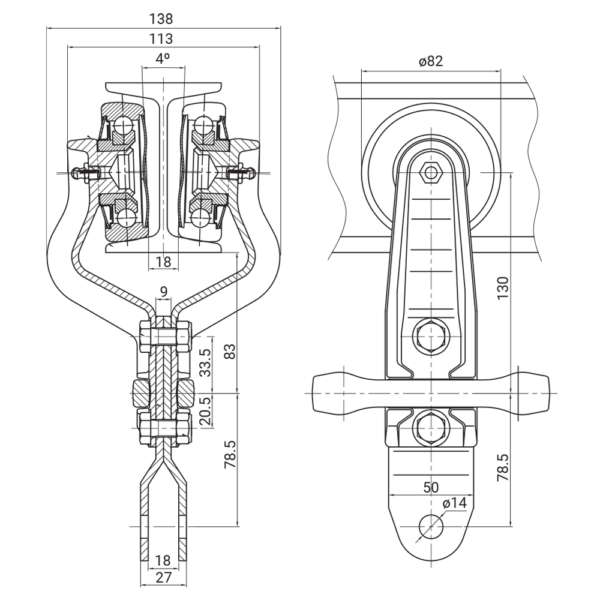 Overhead Conveyor Hanger Roller Assembly Dual Wheel (CHR001) - Image 2