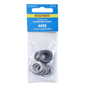 M12 Stainless Steel Flat Washer - 8 Pack (FLWM12SPK8)