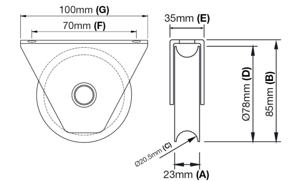 78mm Bottom Mount Gate Track Wheel (GTR001) - Image 2