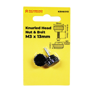 M3 x 13mm Knurled Round Head Nut & Bolt (KRHK001)