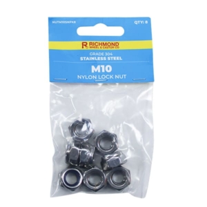 M10 Stainless Steel Nylon Lock Nut - 8 Pack (NUTM10SNPK8)
