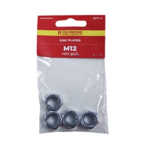 M12 Zinc Plated Hex Nut - 4 Pack (NUTM12ZPK4)