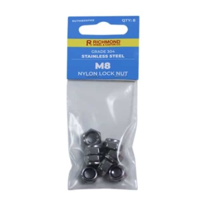 M8 Stainless Steel Nylon Lock Nut - 8 Pack (NUTM8SNPK8)