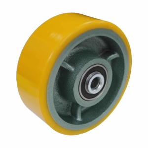 125mm Polyurethane Tyred Cast Iron Centred Wheel | 1/2" Axle Diameter (PU525-50)