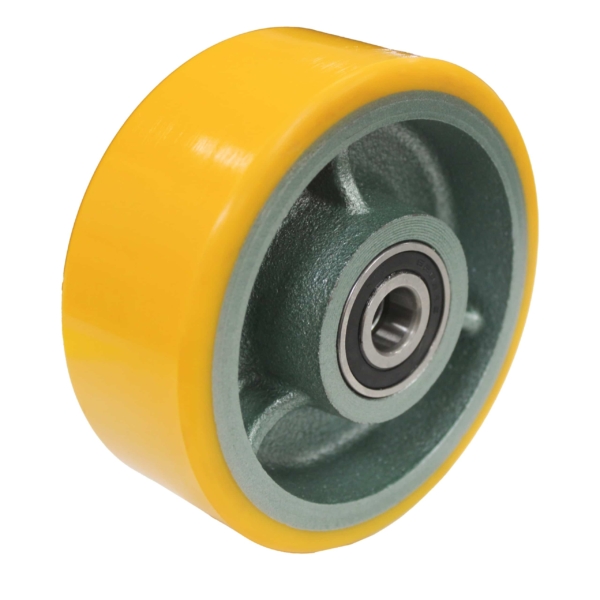 125mm Polyurethane Tyred Cast Iron Centred Wheel | 20mm Axle Diameter (PU525-M20)