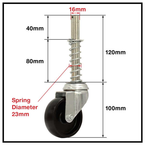 75mm Nylon Wheel 25kg Capacity Spring Loaded Gate Castor (S3712SPR) - Image 2
