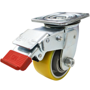 100mm Crowned Polyurethane Tyred Aluminium Centred Wheel 300kg Capacity Swivel Castor with Swivel Lock & Brake (S4274SLB)