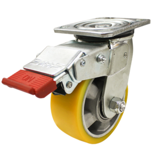 125mm Crowned Polyurethane Tyred Aluminium Centred Wheel 400kg Capacity Castor with Swivel Lock & Brake (S5274SLB)