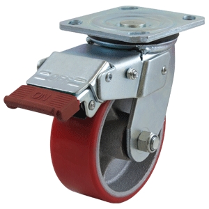 125mm Polyurethane Tyred Cast Iron Centred Wheel 250kg Capacity Castor (S5530SLB)