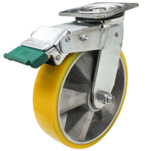 200mm Crowned Polyurethane Tyred Aluminium Centred Wheel 600kg Capacity Swivel Castor with Directional Lock (S8274D)