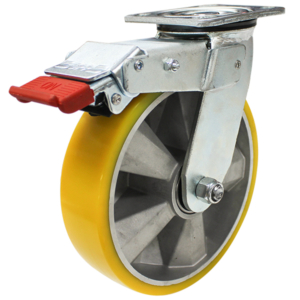 200mm Crowned Polyurethane Tyred Aluminium Centred Wheel 600kg Capacity Swivel Castor with Swivel Lock & Brake (S8274SLB)