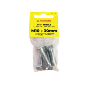 M10 x 30mm High Tensile Hex Set Screw - 4 Pack (SETM1030HPK)
