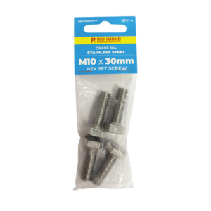 M10 x 30mm Stainless Steel Hex Set Screw - 4 Pack (SETM1030SPK)