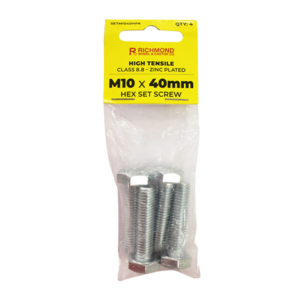 M10 x 40mm High Tensile Hex Set Screw - 4 Pack (SETM1040HPK)