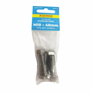 M10 x 40mm Stainless Steel Hex Set Screw - 4 Pack (SETM1040SPK4)