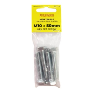 M10 x 50mm High Tensile Hex Set Screw - 4 Pack (SETM1050HPK4)