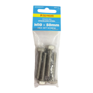 M10 x 50mm Stainless Steel Hex Set Screw - 4 Pack (SETM1050SPK)