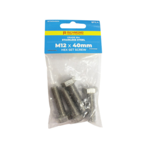 M12 x 40mm Stainless Steel Hex Set Screw - 4 Pack (SETM1240SPK)
