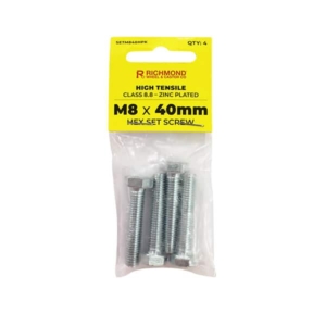 M8 x 40mm High Tensile Hex Set Screw - 4 Pack (SETM840HPK4)