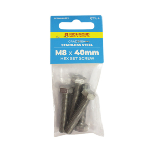 M8 x 40mm Stainless Steel Hex Set Screw - 4 Pack (SETM840SPK)