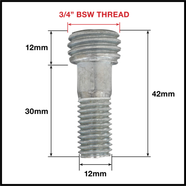 Threaded Metal Pintle Parts For 3/4" BSW Thread (063PINTLE-TH3) - Image 2