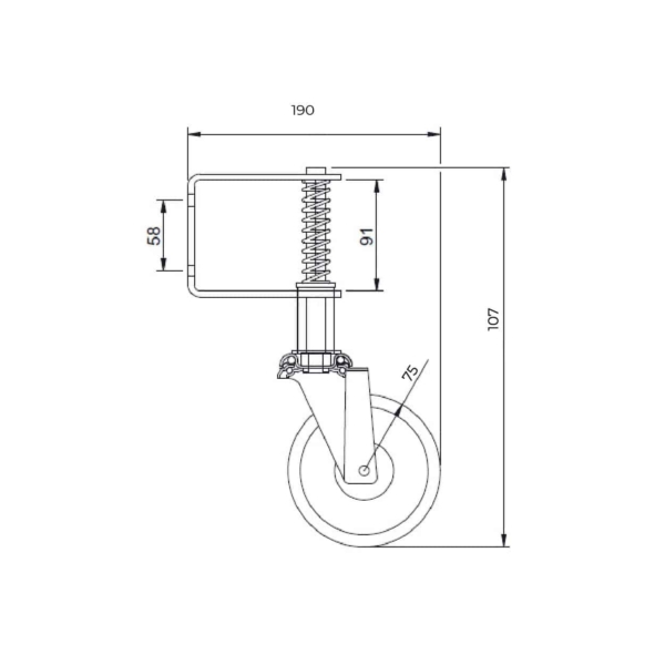 75mm Rebound Rubber Spring Loaded Gate Wheel 30kg Capacity (S3023) - Image 2