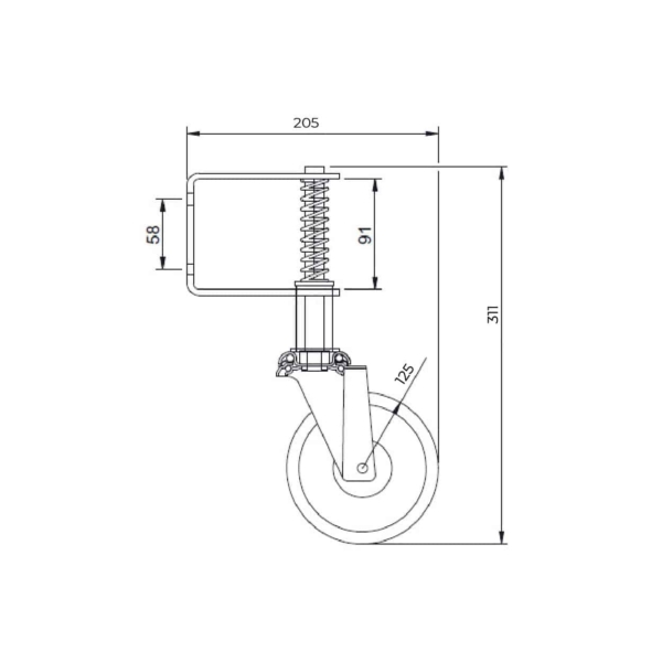 125mm Nylon Spring Loaded Gate Wheel 30kg Capacity (S5025) - Image 3