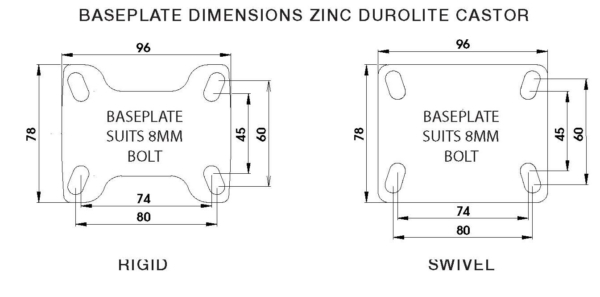 100mm High Temp Polymer Swivel Zinc Durolite Castor (S4124) - Image 2